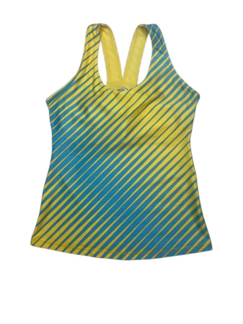 NIKE FIT DRY Diagonal Yellow and Blue Colorful Striped Athletic Tank Top - Small
